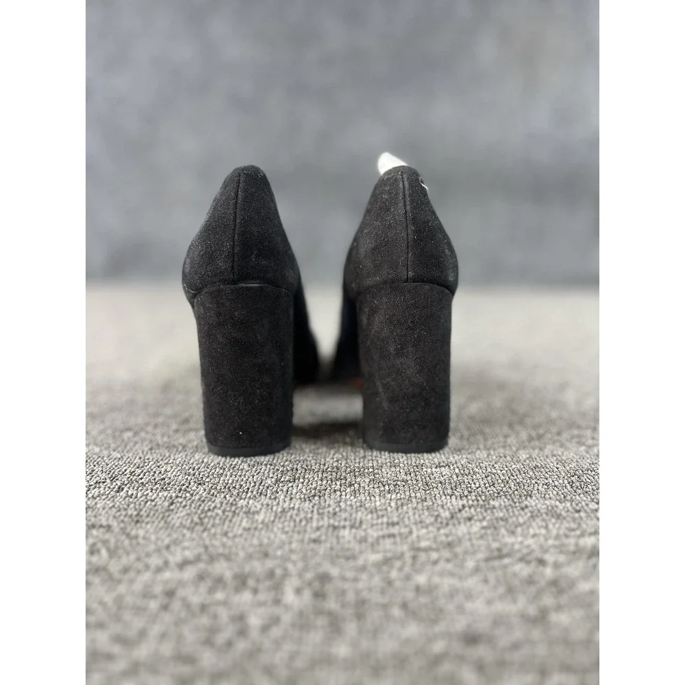 Coach Heels Womens 5 Black Suede Block Heel‎ Buckle Square Toe Pump G2391